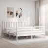 Super King Size White Bed Frame with Headboard - Solid Wood