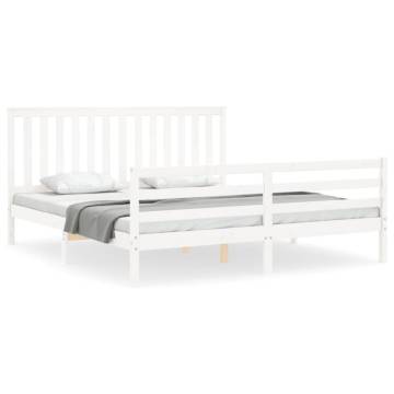 Super King Size White Bed Frame with Headboard - Solid Wood