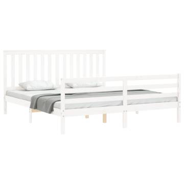 Super King Size White Bed Frame with Headboard - Solid Wood