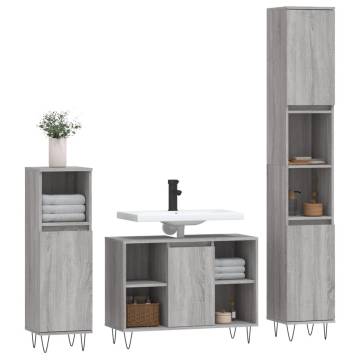 3 Piece Grey Sonoma Bathroom Furniture Set | Stylish Storage