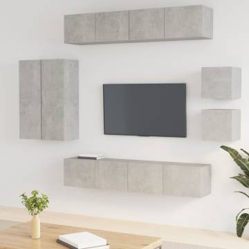 8 Piece TV Cabinet Set - Concrete Grey Engineered Wood