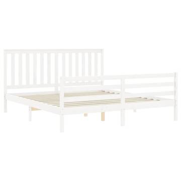 Super King Size White Bed Frame with Headboard - Solid Wood