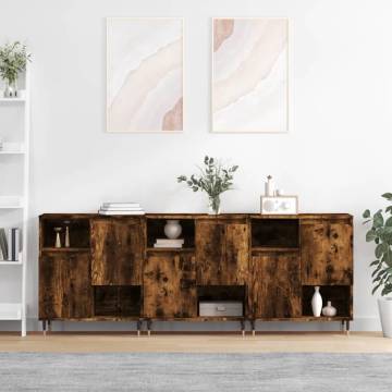 Stylish 3 pcs Sideboards in Smoked Oak - Durable & Spacious