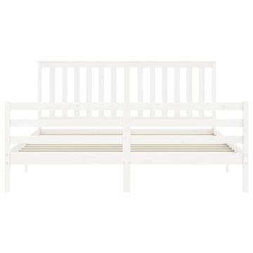 Super King Size White Bed Frame with Headboard - Solid Wood