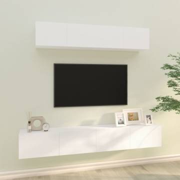 4 Piece White TV Cabinet Set - Stylish & Practical Design