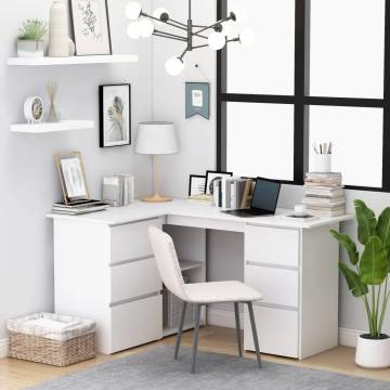 Corner Desk White 145x100 cm - Durable Engineered Wood