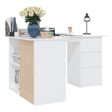 Corner Desk White 145x100 cm - Durable Engineered Wood