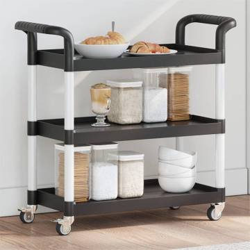 3-Tier Black Trolley | Durable Aluminium Kitchen Cart