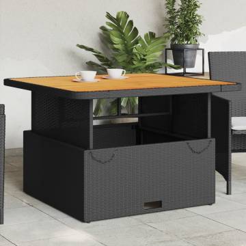 Garden Table Black 110x110 cm - Poly Rattan & Acacia Wood