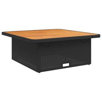 Garden Table Black 110x110 cm - Poly Rattan & Acacia Wood