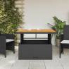 Garden Table Black 110x110 cm - Poly Rattan & Acacia Wood