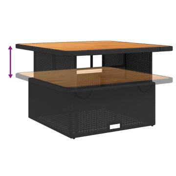 Garden Table Black 110x110 cm - Poly Rattan & Acacia Wood