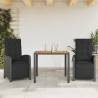 3 Piece Bistro Set with Cushions Black Poly Rattan Colour black Size 90 cm table length Number of 2 