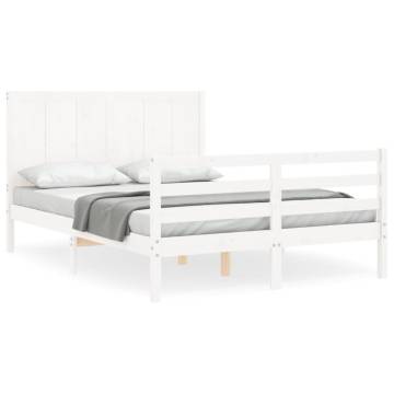 White Bed Frame with Headboard 140x200 cm | Solid Pine Wood