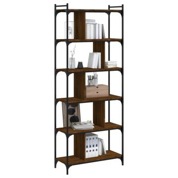 6-Tier Brown Oak Bookcase - Stylish & Practical Storage Solution