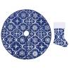 Luxury Blue Christmas Tree Skirt with Sock - 150 cm Fabric