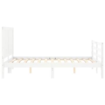 White Bed Frame with Headboard 140x200 cm | Solid Pine Wood