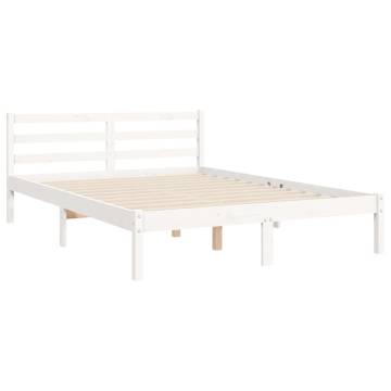 White Bed Frame with Headboard 140x200 cm | Solid Pine Wood