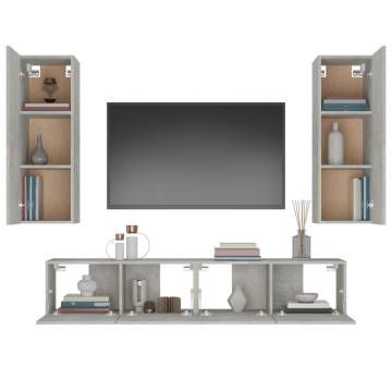 4 Piece Concrete Grey TV Cabinet Set - Stylish & Practical