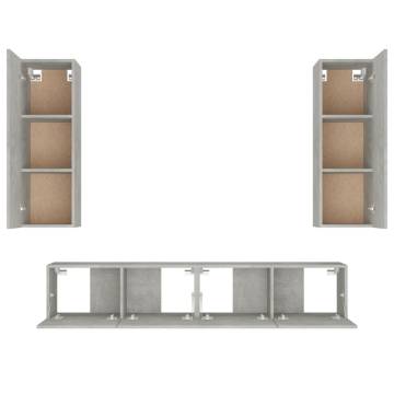 4 Piece Concrete Grey TV Cabinet Set - Stylish & Practical