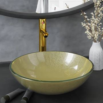 Gold Tempered Glass Bathroom Sink with Tap & Drain | HipoMarket