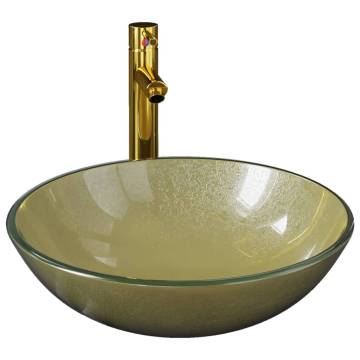 Gold Tempered Glass Bathroom Sink with Tap & Drain | HipoMarket