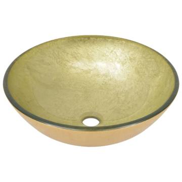 Gold Tempered Glass Bathroom Sink with Tap & Drain | HipoMarket