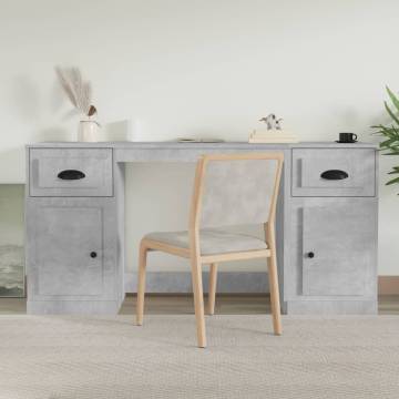 Elegant Concrete Grey Desk with Cabinet - HiPo Market