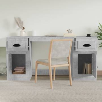 Elegant Concrete Grey Desk with Cabinet - HiPo Market