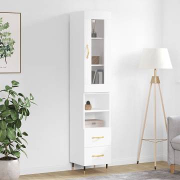 Elegant Highboard in High Gloss White - 34.5x34x180 cm