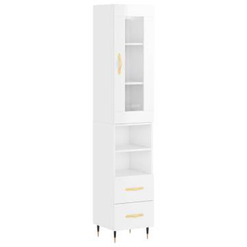 Elegant Highboard in High Gloss White - 34.5x34x180 cm