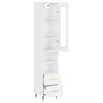 Elegant Highboard in High Gloss White - 34.5x34x180 cm