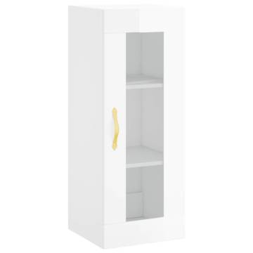 Elegant Highboard in High Gloss White - 34.5x34x180 cm