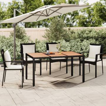 Stylish Garden Table with Wooden Top - Black Poly Rattan