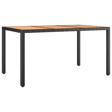 Stylish Garden Table with Wooden Top - Black Poly Rattan