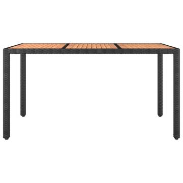 Stylish Garden Table with Wooden Top - Black Poly Rattan