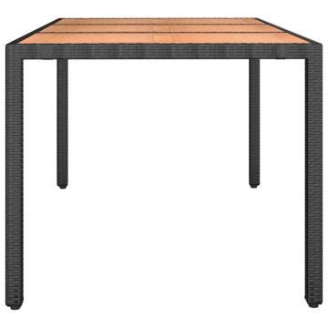 Stylish Garden Table with Wooden Top - Black Poly Rattan