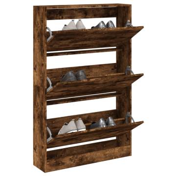 Shoe Cabinet Smoked Oak 80x21x125.5 cm - Stylish Storage Solution