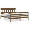 Honey Brown King Size Bed Frame with Headboard - Solid Wood