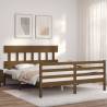 Honey Brown King Size Bed Frame with Headboard - Solid Wood