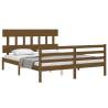 Honey Brown King Size Bed Frame with Headboard - Solid Wood