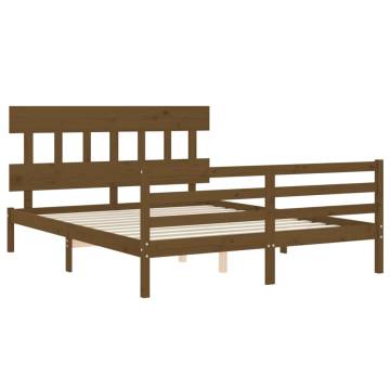 Honey Brown King Size Bed Frame with Headboard - Solid Wood