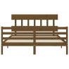 Honey Brown King Size Bed Frame with Headboard - Solid Wood