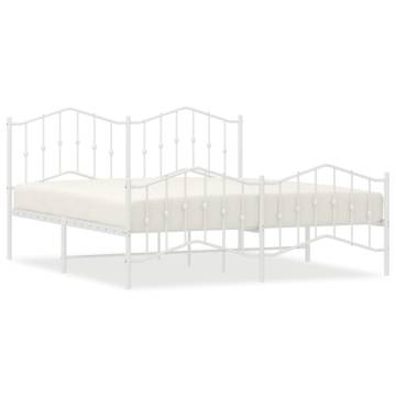 Sturdy White Metal Bed Frame with Headboard & Footboard 183x213 cm