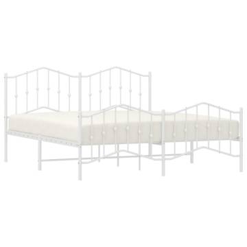 Sturdy White Metal Bed Frame with Headboard & Footboard 183x213 cm