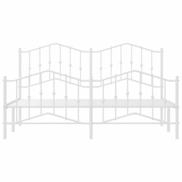 Sturdy White Metal Bed Frame with Headboard & Footboard 183x213 cm