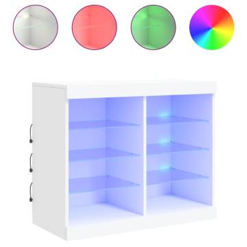 Stylish White Sideboard with RGB LED Lights - 81x37x67 cm