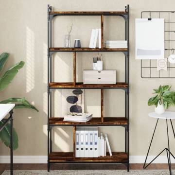 5-Tier Smoked Oak Bookcase - Stylish Storage Solution