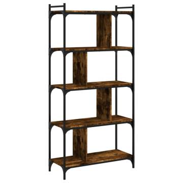 5-Tier Smoked Oak Bookcase - Stylish Storage Solution