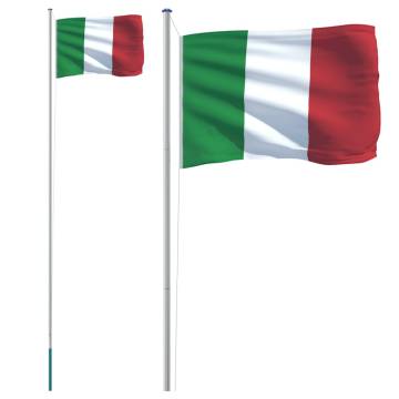 Italy Flag and Pole 6.23 m Aluminium - Durable & Adjustable